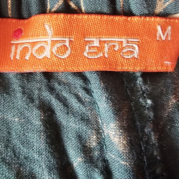 Indo Era Womens Cotton Pants Medium Green Gold Casual Business ‎ Cropped - Picture 2 of 7